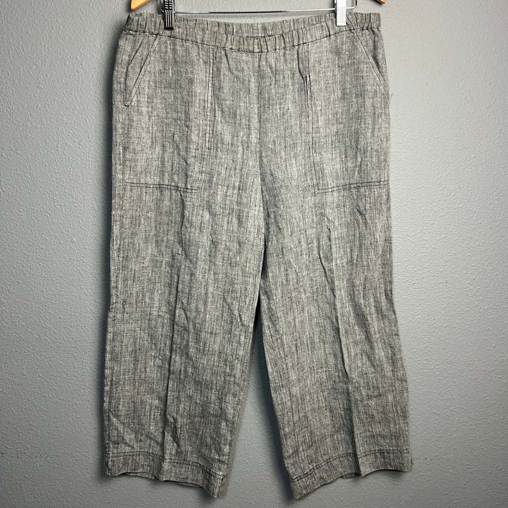Valerie Stevens Linen Blend Cropped Pants Elastic Waist Casual Gray Minimalist M